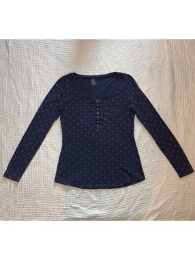 GAP Women’s Small Navy Blue Sunshine Print Long Sleeve Henley Top
